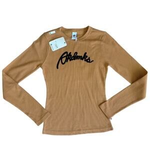 Akdmks Long Sleeves Womens Tee M Y2K Spell Out Logo Waffle Knit Top Mustard NWT